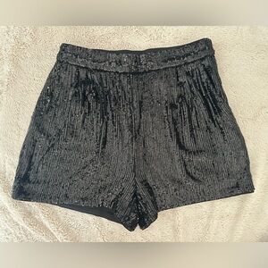 Express Black Sequin Pleated High Waist Shorts